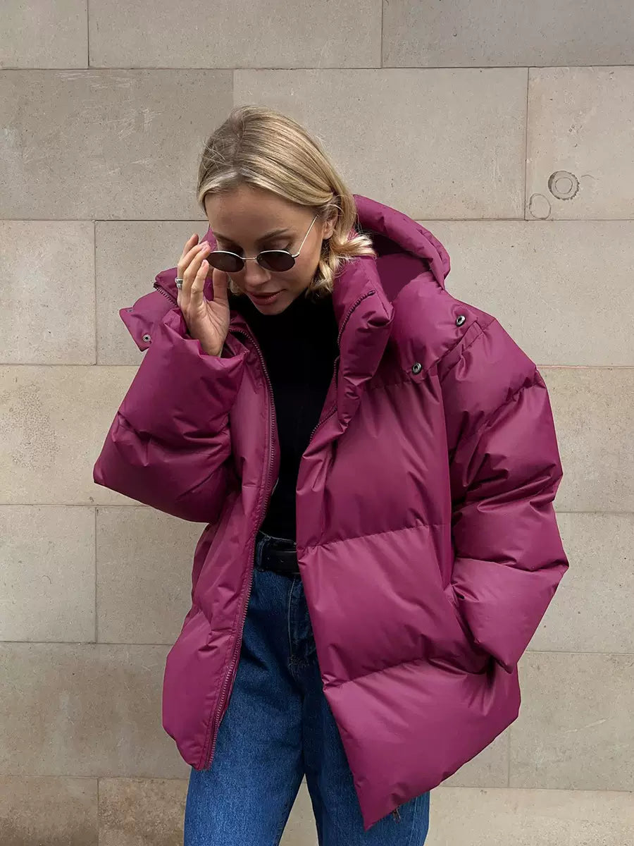 LaPose - Azul Oversized Hooded Puffer Jacket - Fuchsia Color