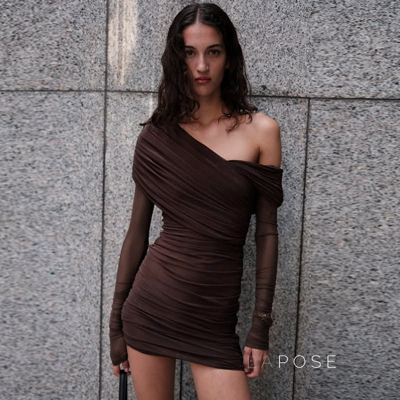 Batya One Shoulder Mesh Mini Dress [TOPUAXT6]