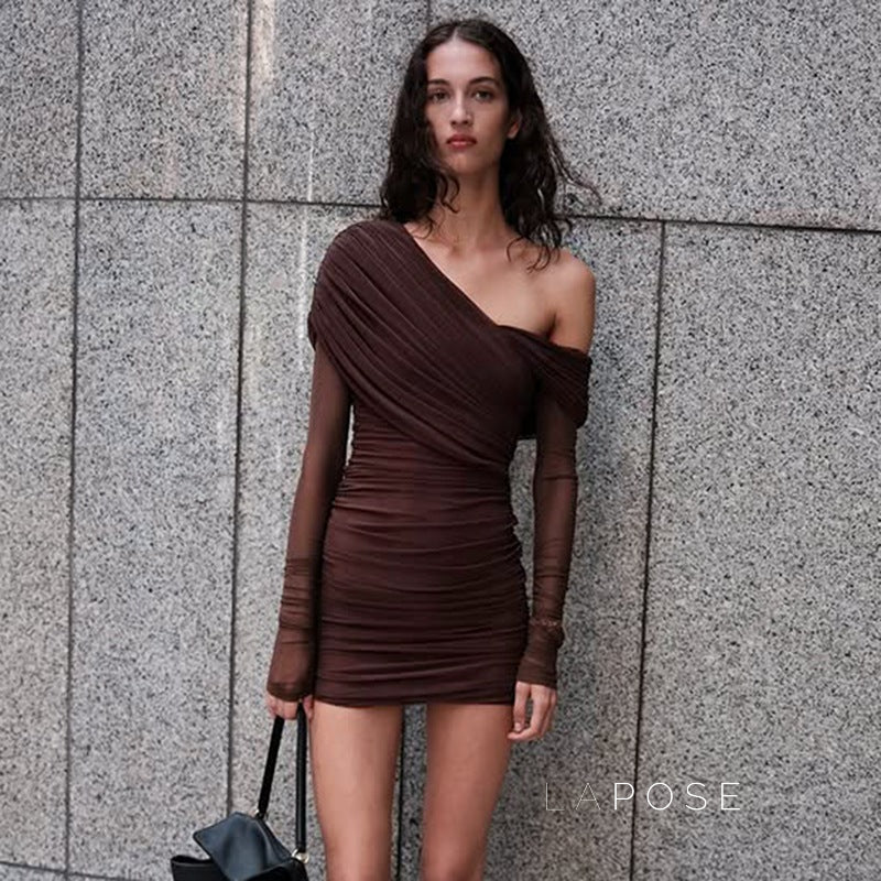 Batya One Shoulder Mesh Mini Dress [EZSC2C1G]