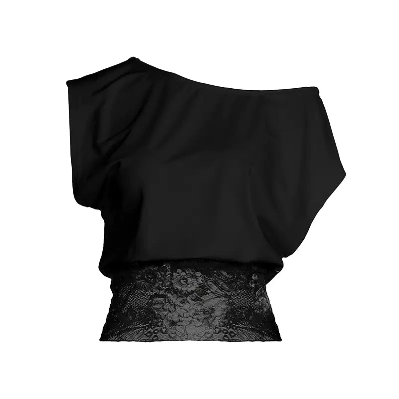 LaPose - Bayley One Shoulder Lace Top - Black Color