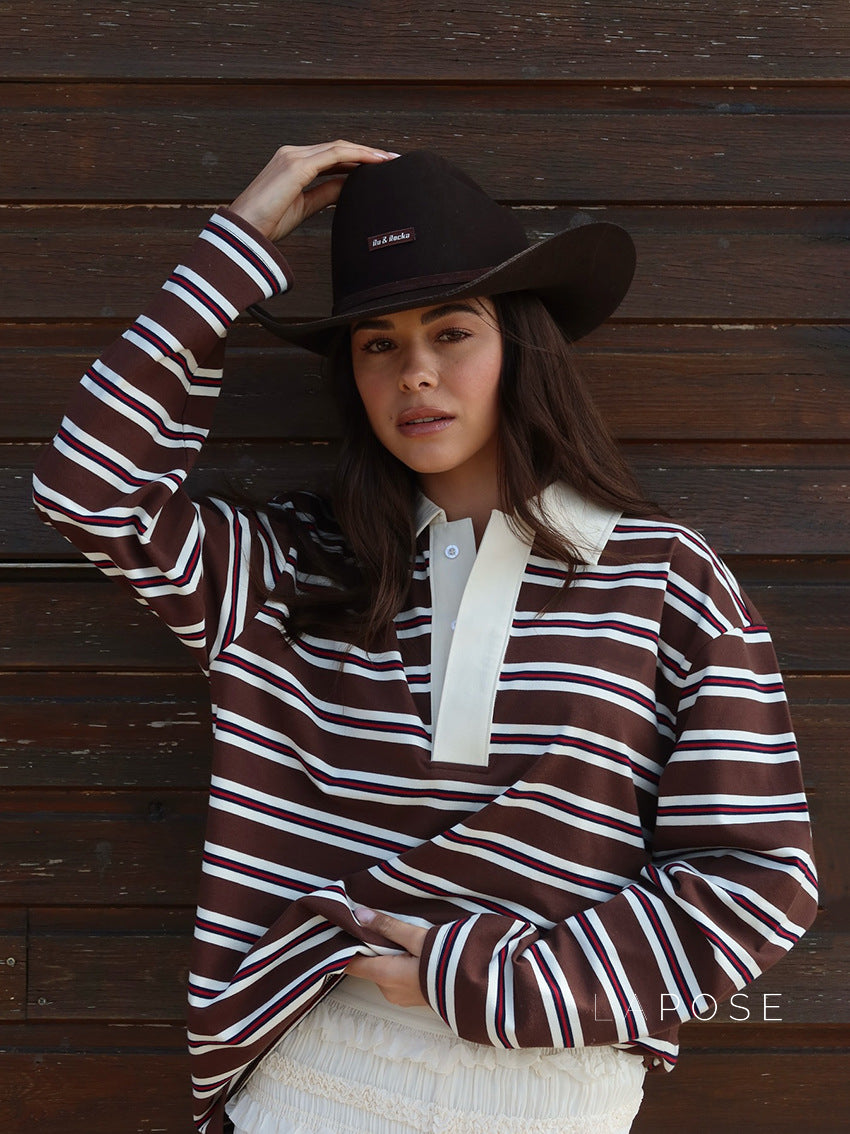 Bella Striped Polo Long-Sleeve Top [H2G7QUJK]
