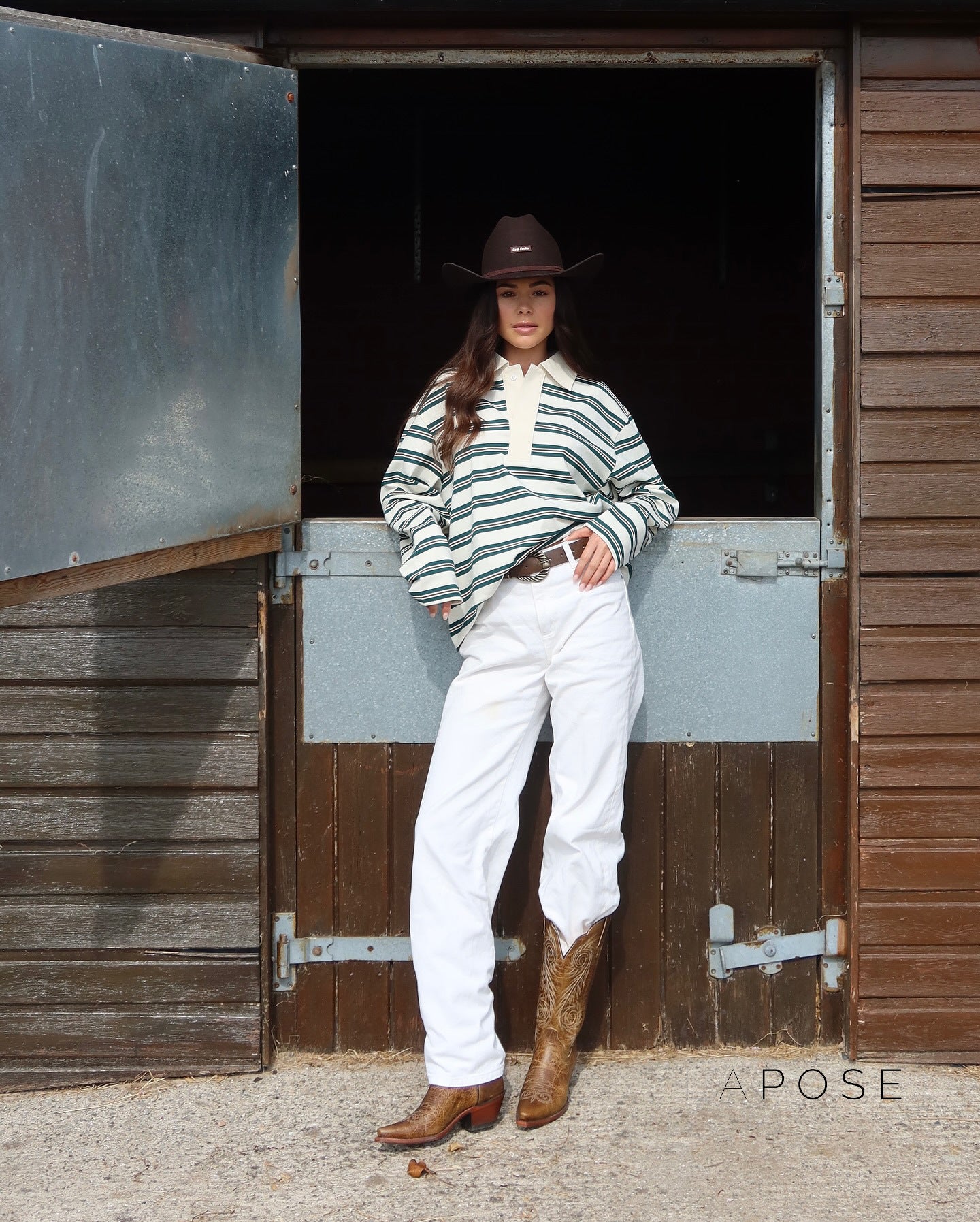 Bella Striped Polo Long-Sleeve Top [OGFAMWO8]