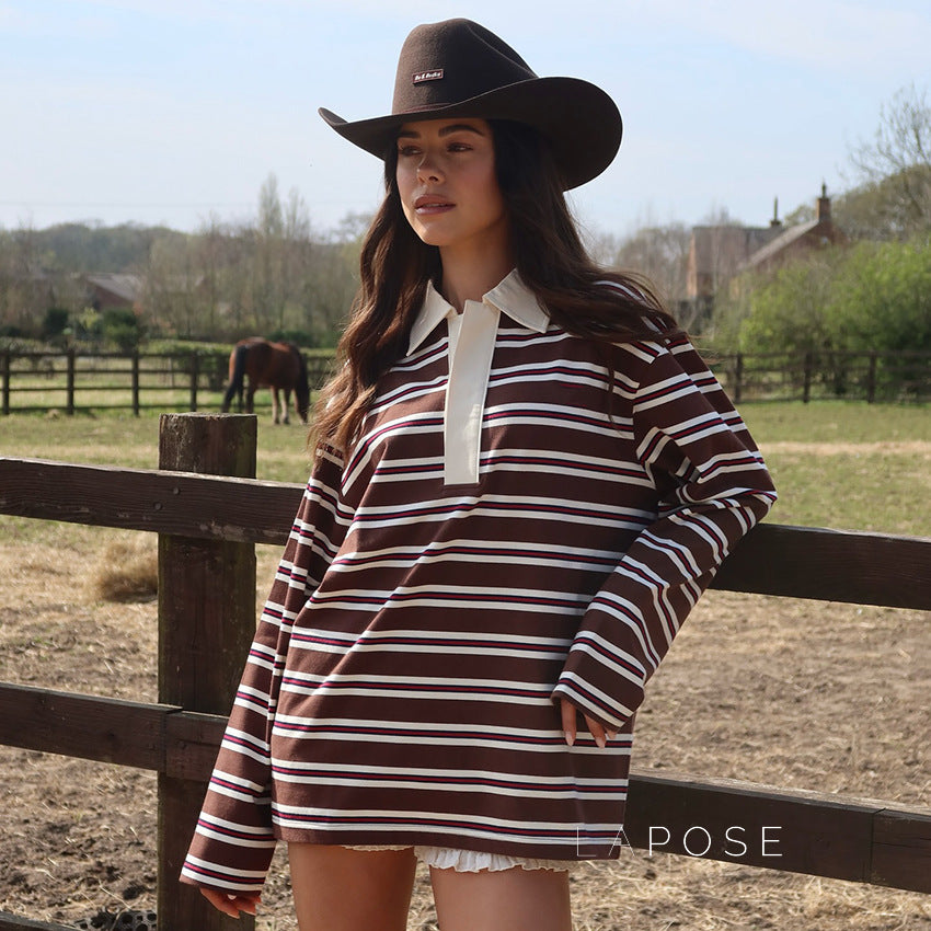 Bella Striped Polo Long-Sleeve Top [TTE9RSO5]