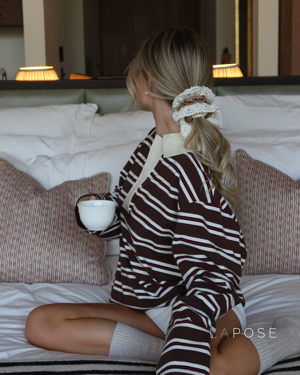 Bella Striped Polo Long-Sleeve Top [DZ37PLQV]