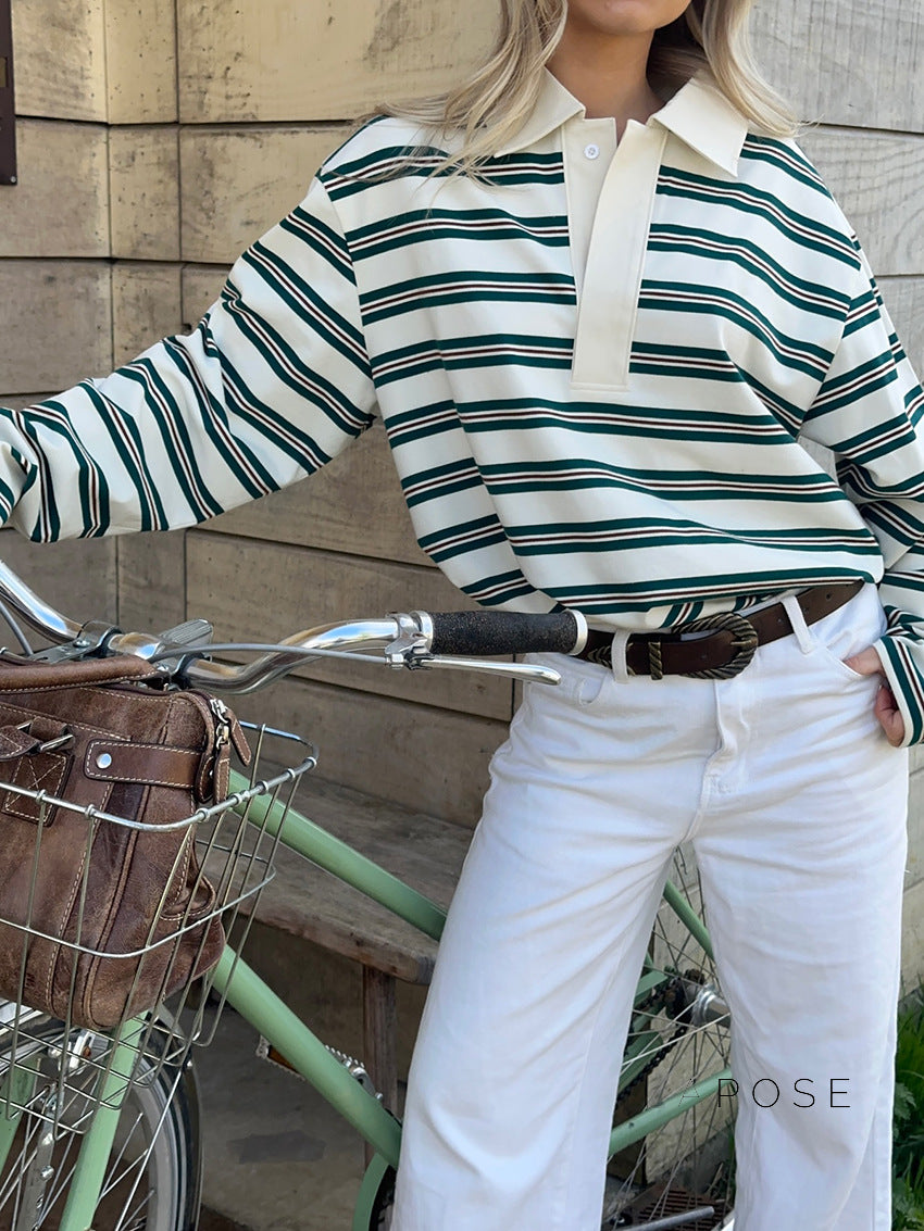 Bella Striped Polo Long-Sleeve Top [ZCON62AY]