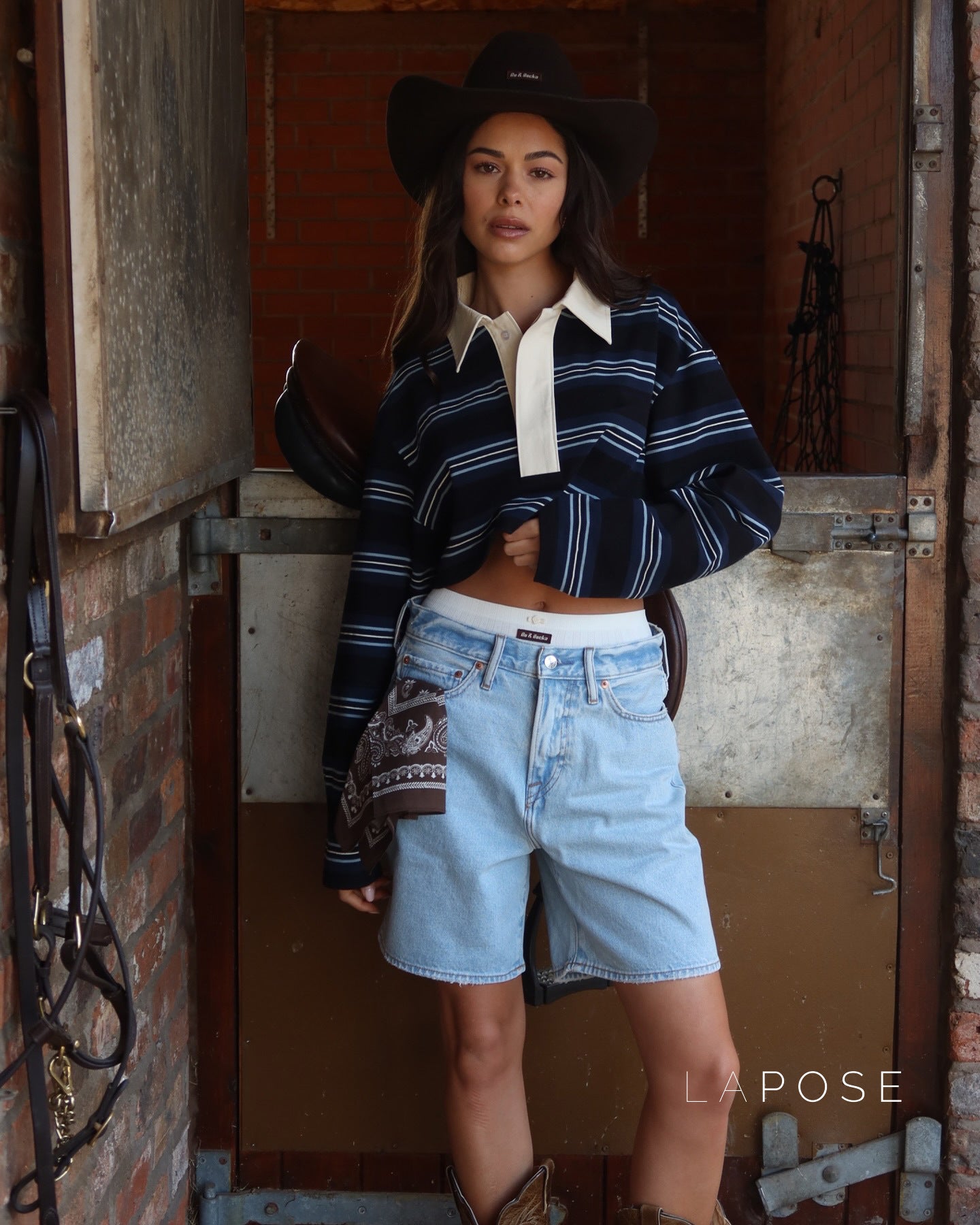 Bella Striped Polo Long-Sleeve Top [AA64GGC8]
