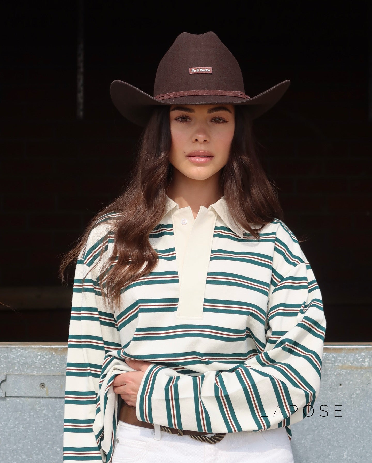 Bella Striped Polo Long-Sleeve Top [UU1NBPWY]