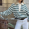 Bella Striped Polo Long-Sleeve Top [46BM7OLM]