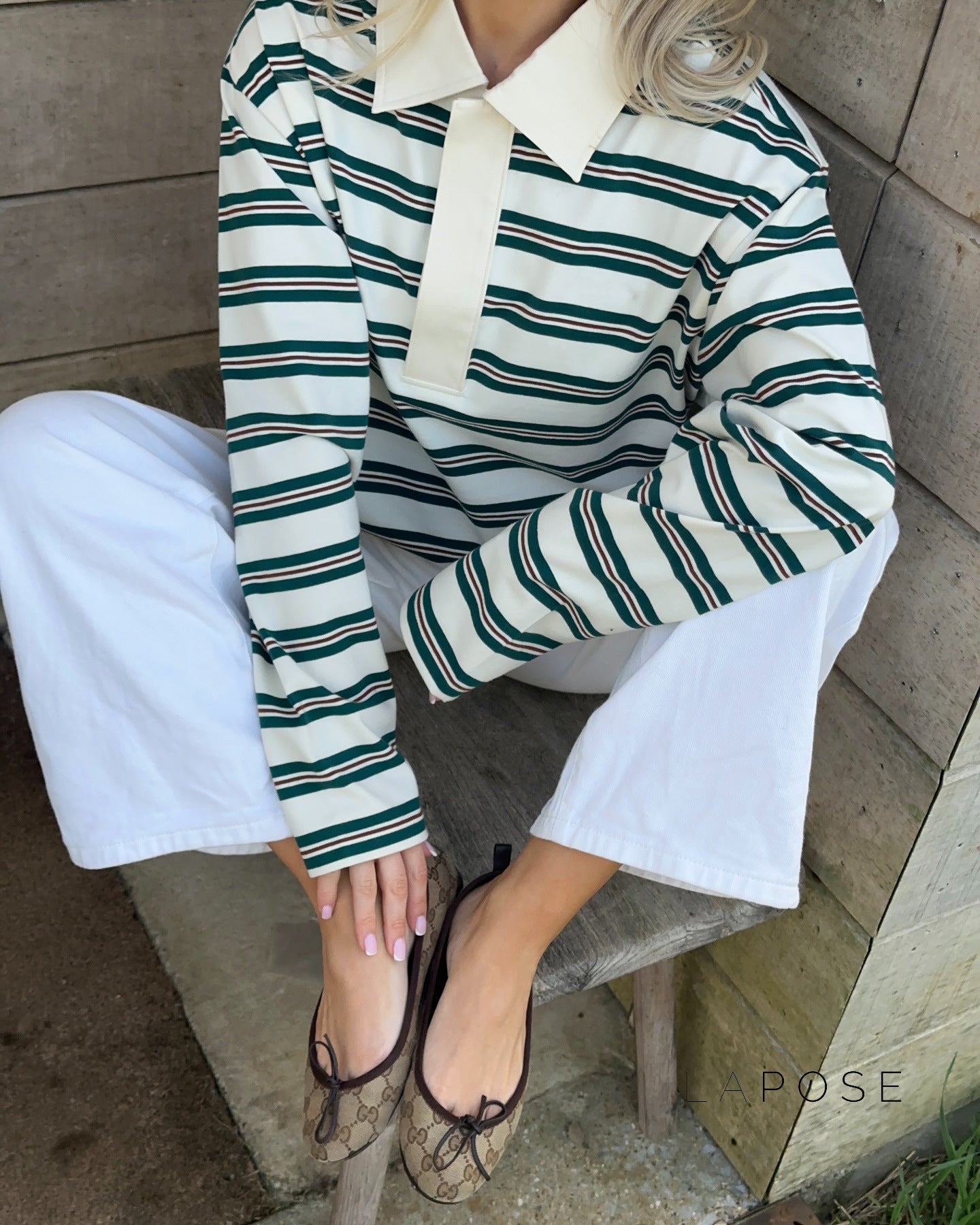 Bella Striped Polo Long-Sleeve Top [VWSM4OJ4]