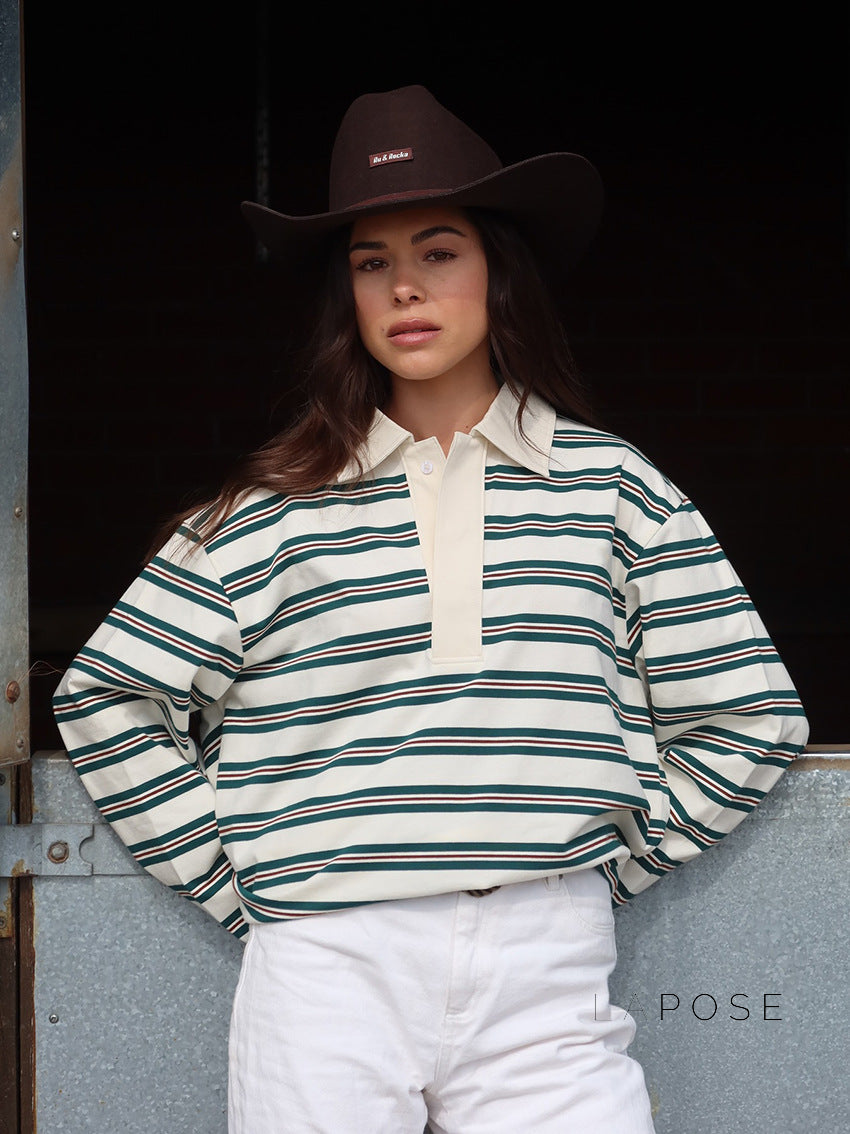 Bella Striped Polo Long-Sleeve Top [I43VUMII]