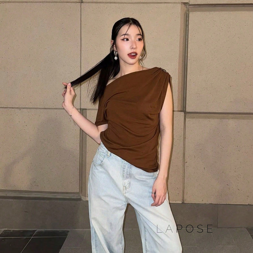 Blessing Pleated One-Shoulder Top [0UEXLZLR]