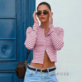 Bo Striped Button-Up Cardigan [Y944E35S]
