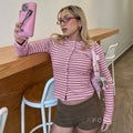 Bo Striped Button-Up Cardigan [XD52XS0Y]