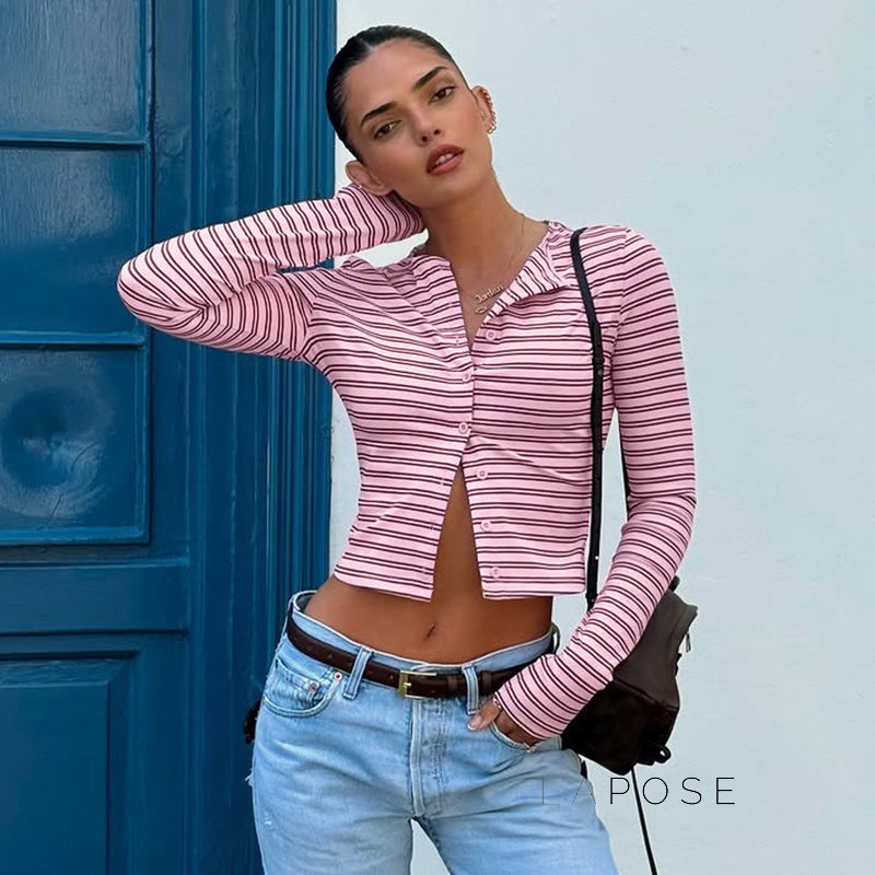 Bo Striped Button-Up Cardigan [3XT4BX20]