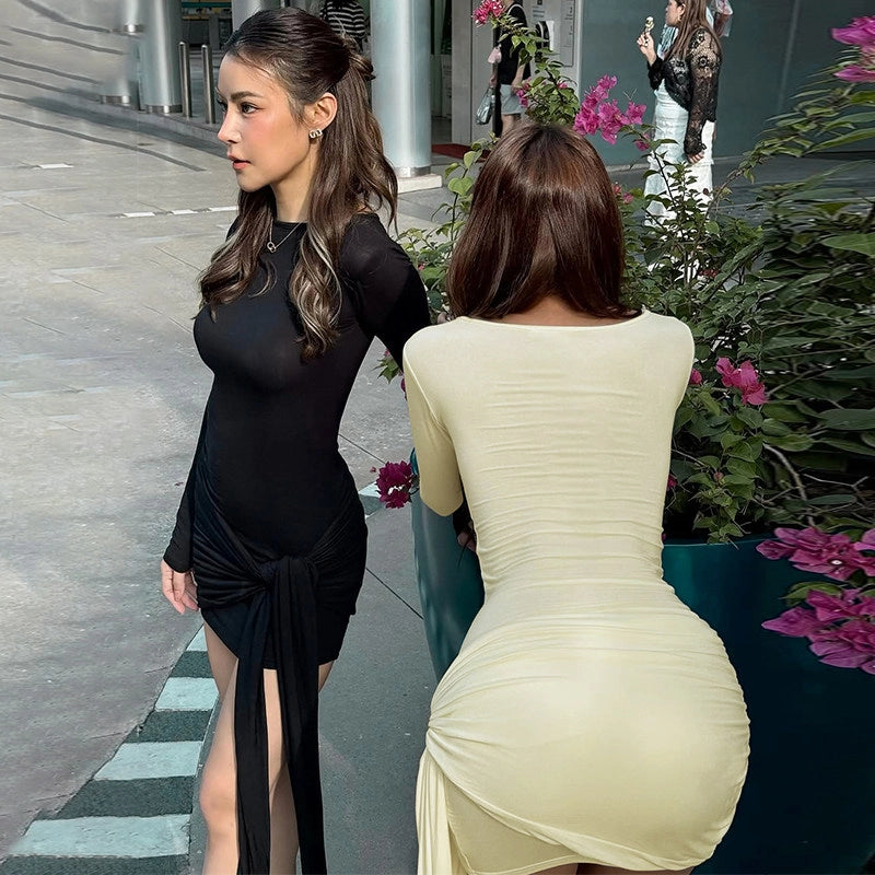 Bodycon Mini Dress with Waist Ribbon [AGEDO7RC]