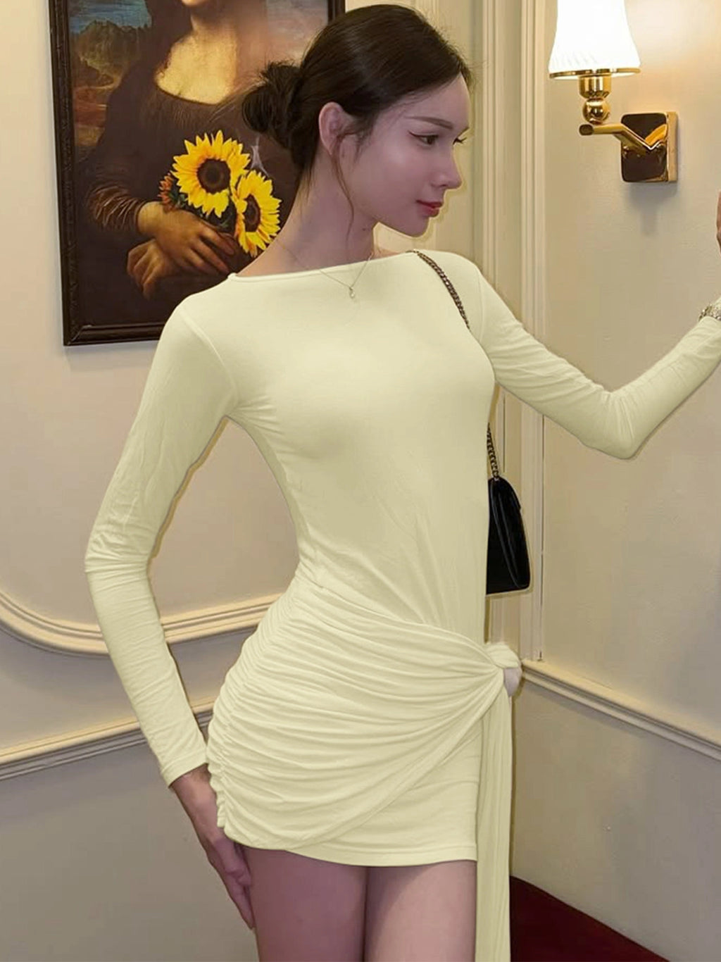 Bodycon Mini Dress with Waist Ribbon [HQO4D71S]