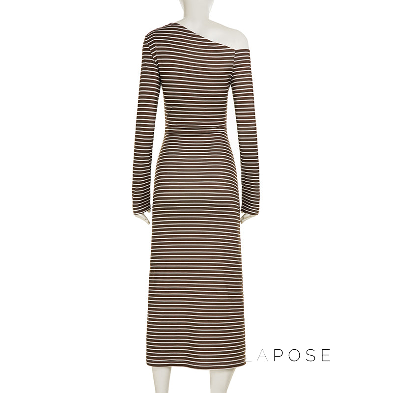 Bracha Striped Ruched One-Shoulder Dress [BV0X71RR]