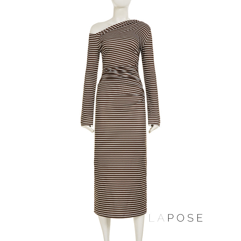 Bracha Striped Ruched One-Shoulder Dress [IIGHZQQE]