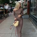 Bracha Striped Ruched One-Shoulder Dress [1WQ28RTT]