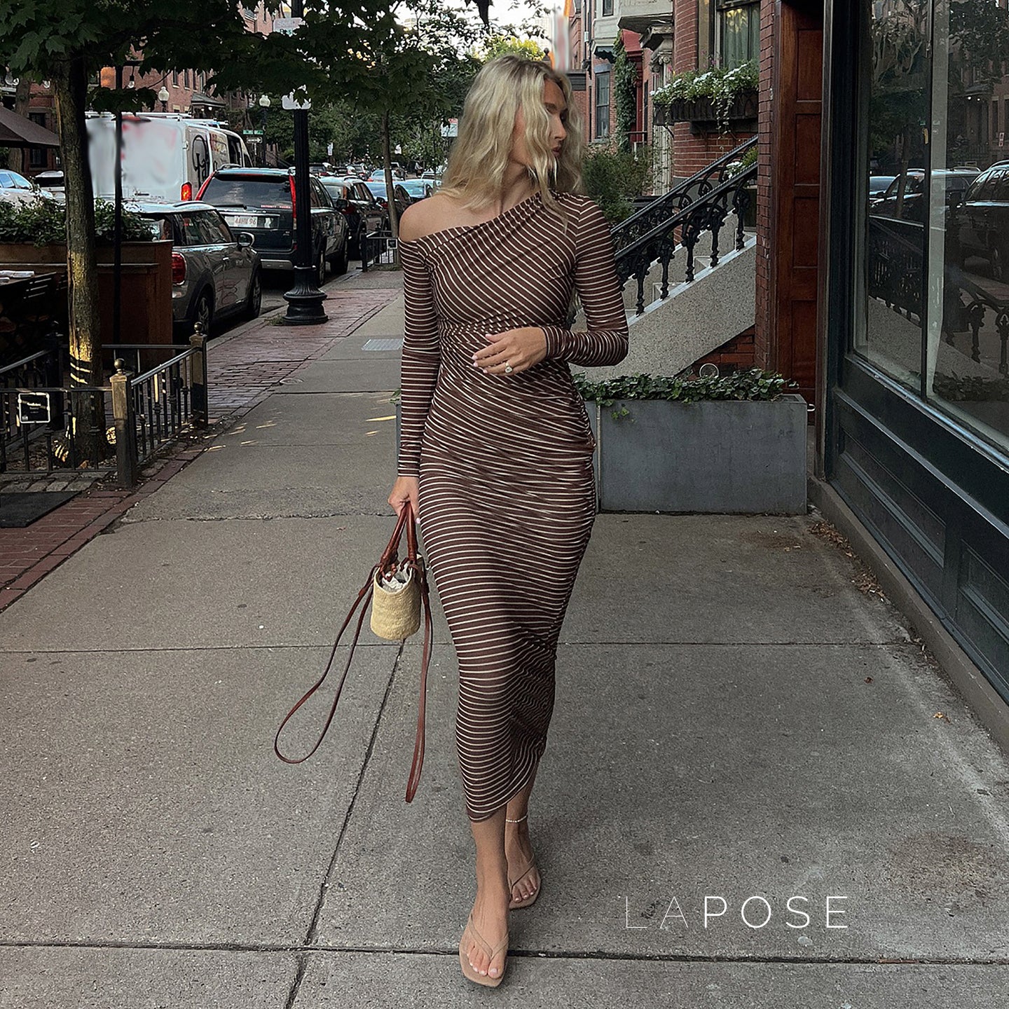 Bracha Striped Ruched One-Shoulder Dress [O0B73N5X]