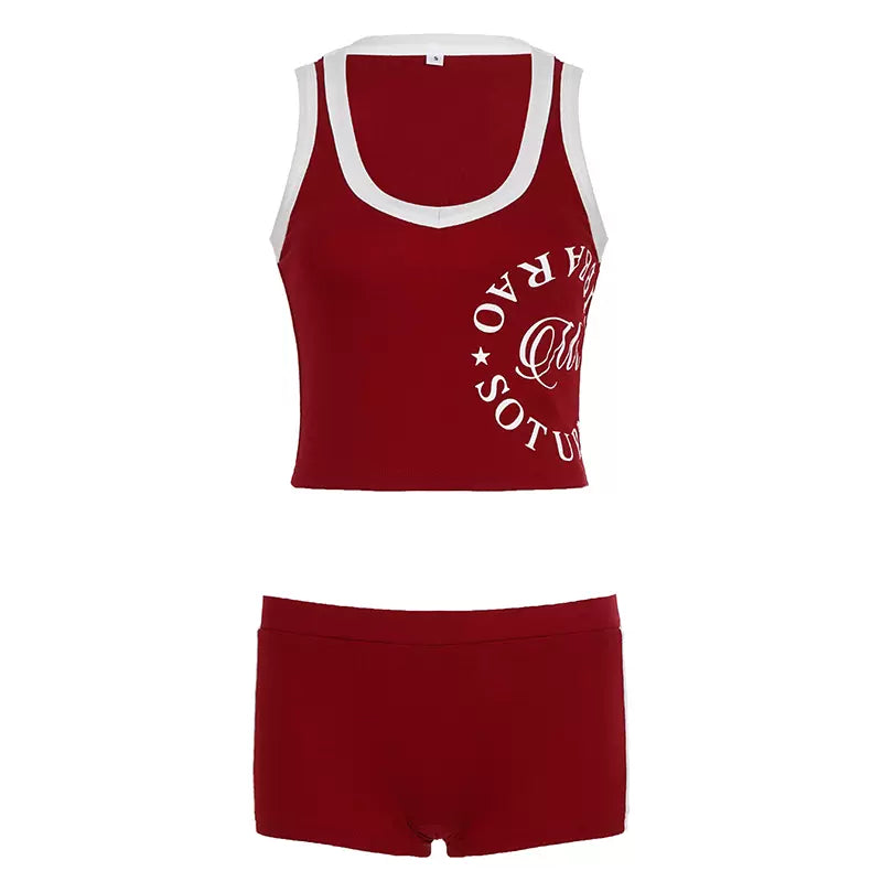 LaPose - Brandi Sporty V-Neck Shorts Set - Red Color