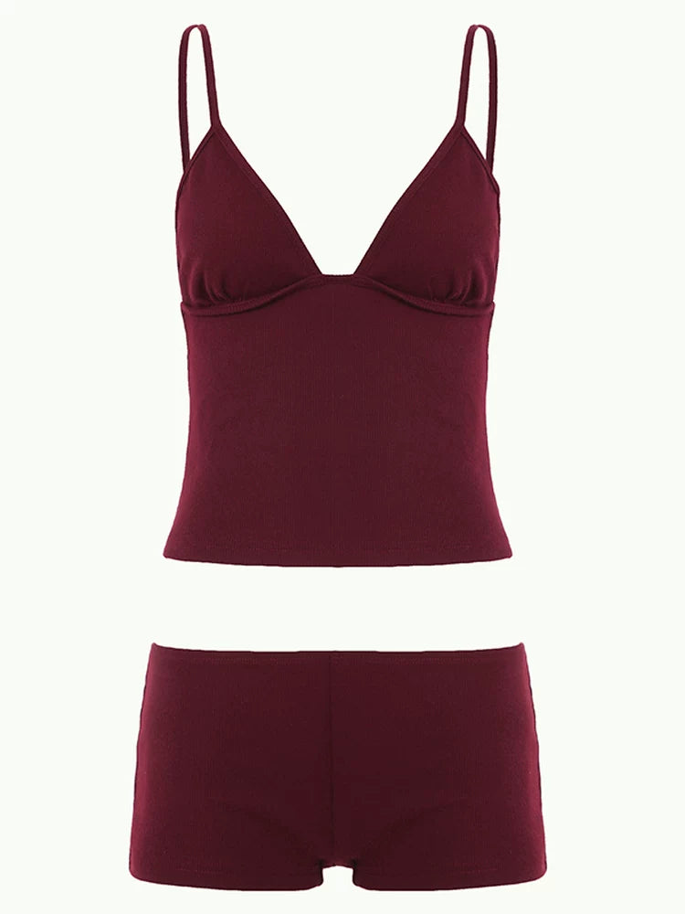 LaPose - Brandy Ribbed Deep V Shorts Set