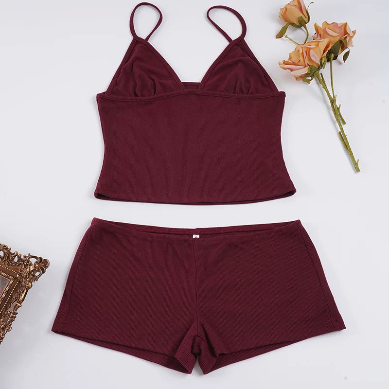 LaPose - Brandy Ribbed Deep V Shorts Set