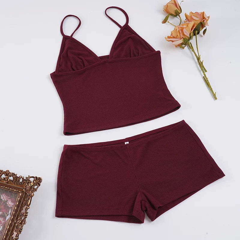 LaPose - Brandy Ribbed Deep V Shorts Set