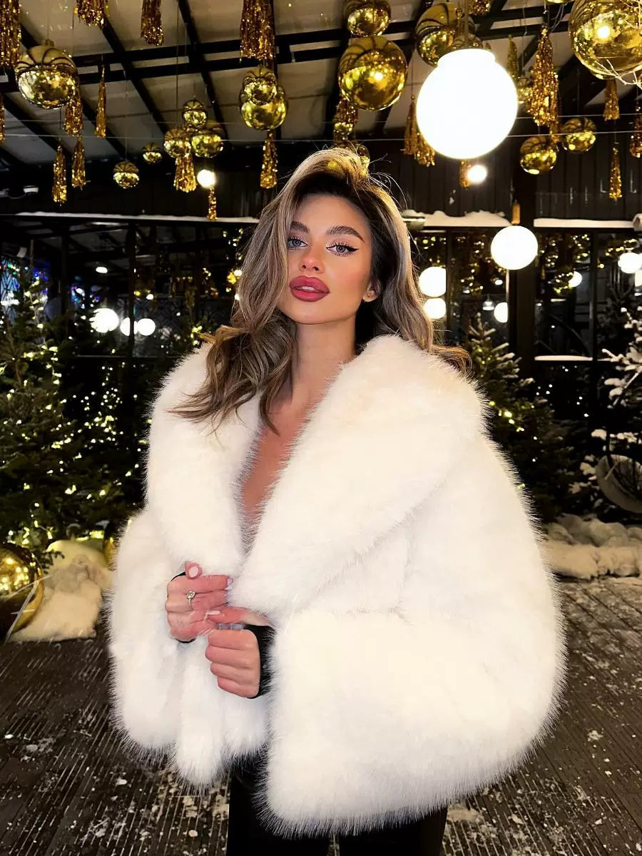 LaPose - Brenda Cropped Faux Fur Jacket - White Color