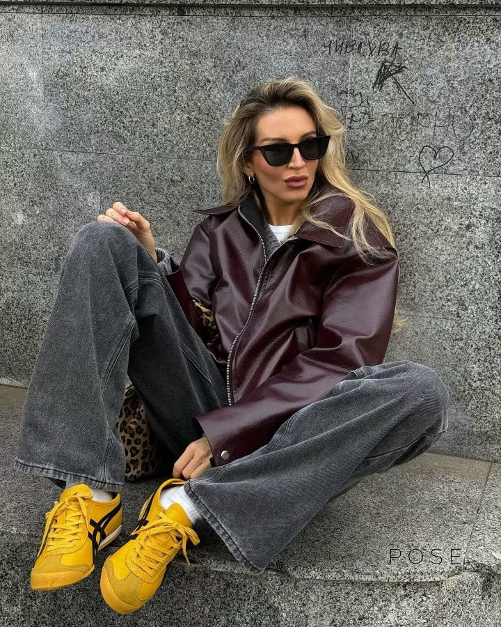 Brenna Lapel Faux Leather Jacket [IK9WBE92]