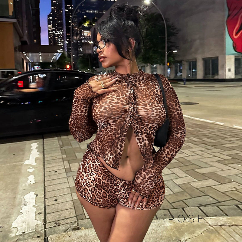 Britain Leopard Mesh Short Set [DSIR0X3Y]