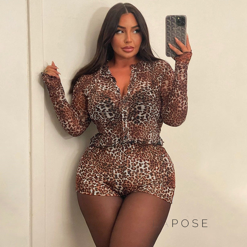 Britain Leopard Mesh Short Set [690LO5NM]