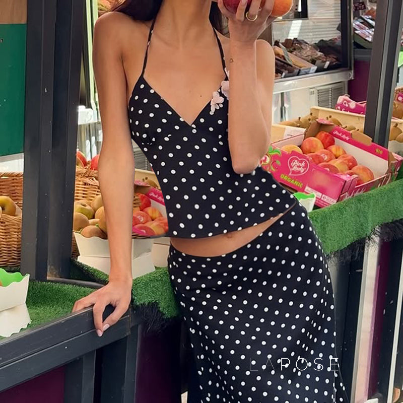 Brithany Floral Polka Halter Top [TIH4DC2N]
