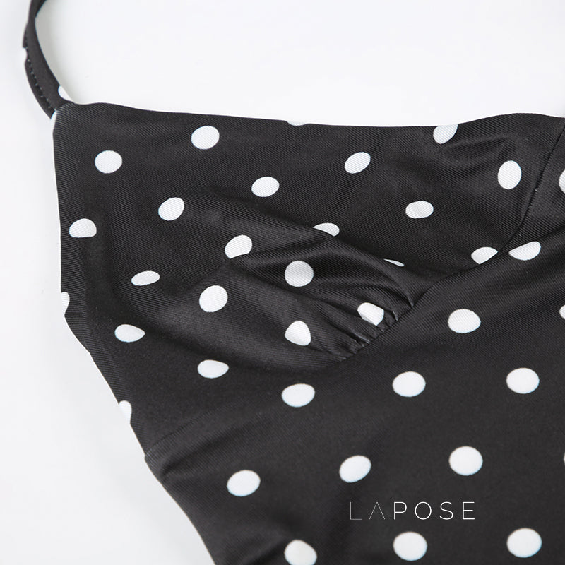 Brithany Floral Polka Halter Top [M9V1M1WB]