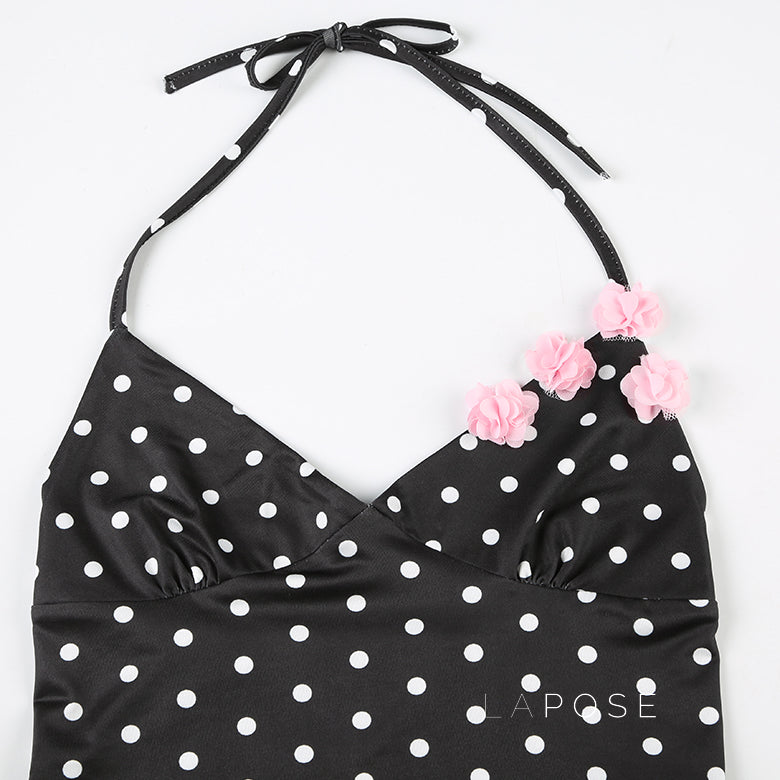 Brithany Floral Polka Halter Top [C77ARPTV]
