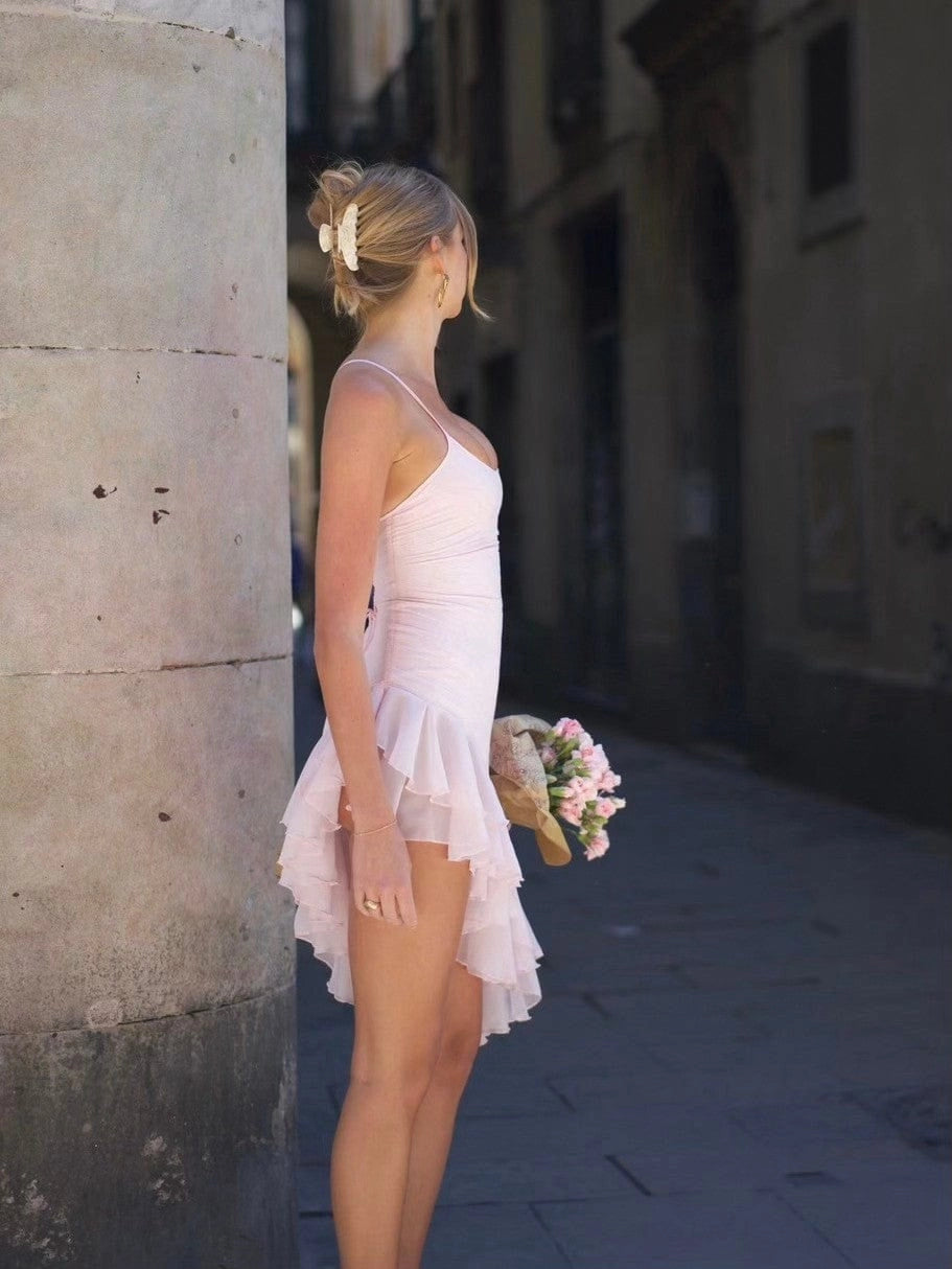 LaPose Britney Lucia Ruffle Mini Dress - Pink