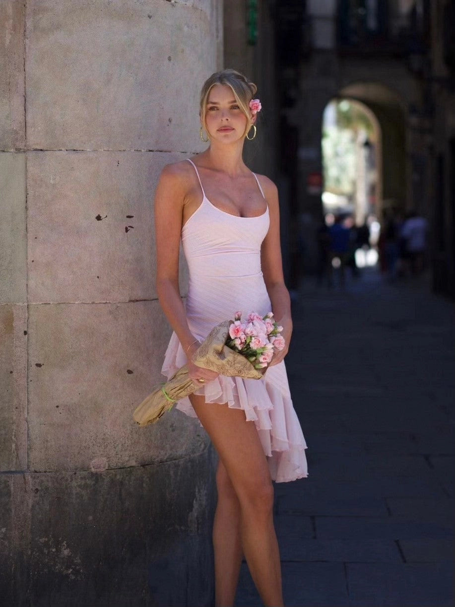LaPose Britney Lucia Ruffle Mini Dress - Pink