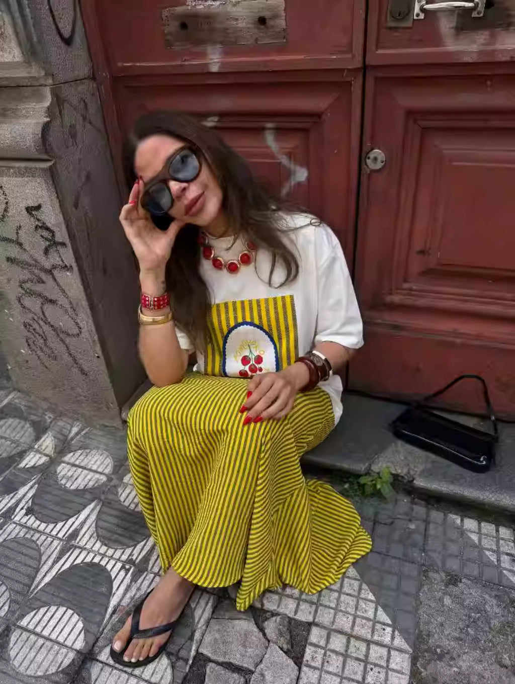 Brylei Tomato Graphic Oversized Tee