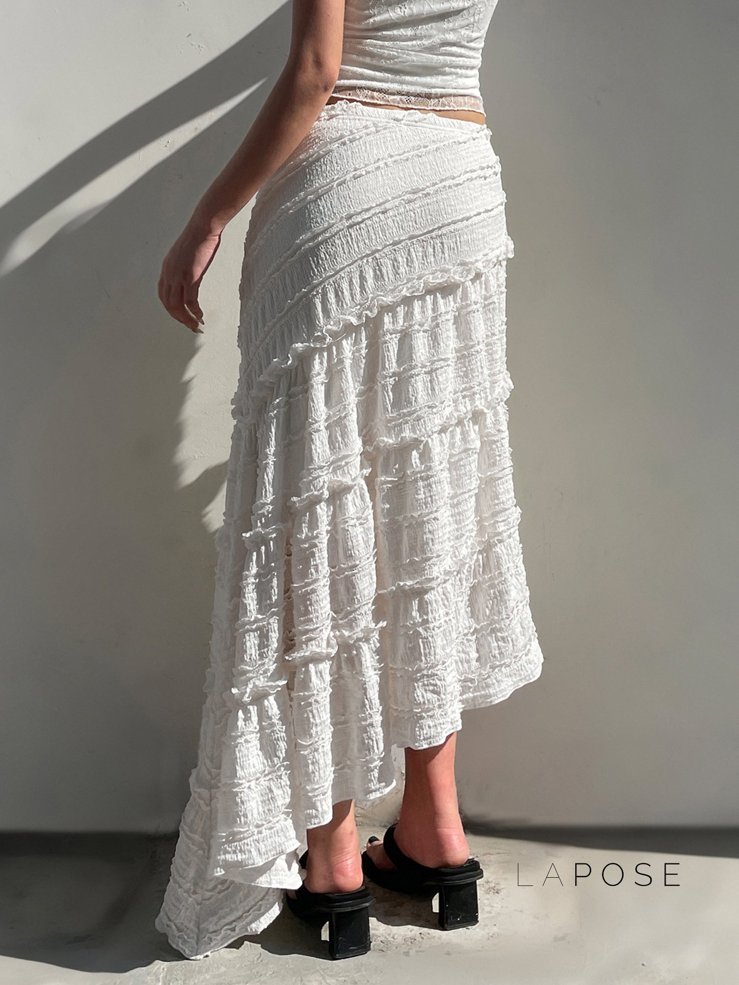 Bryn Ruffle Asymmetric Maxi Skirt [SD490WB7]