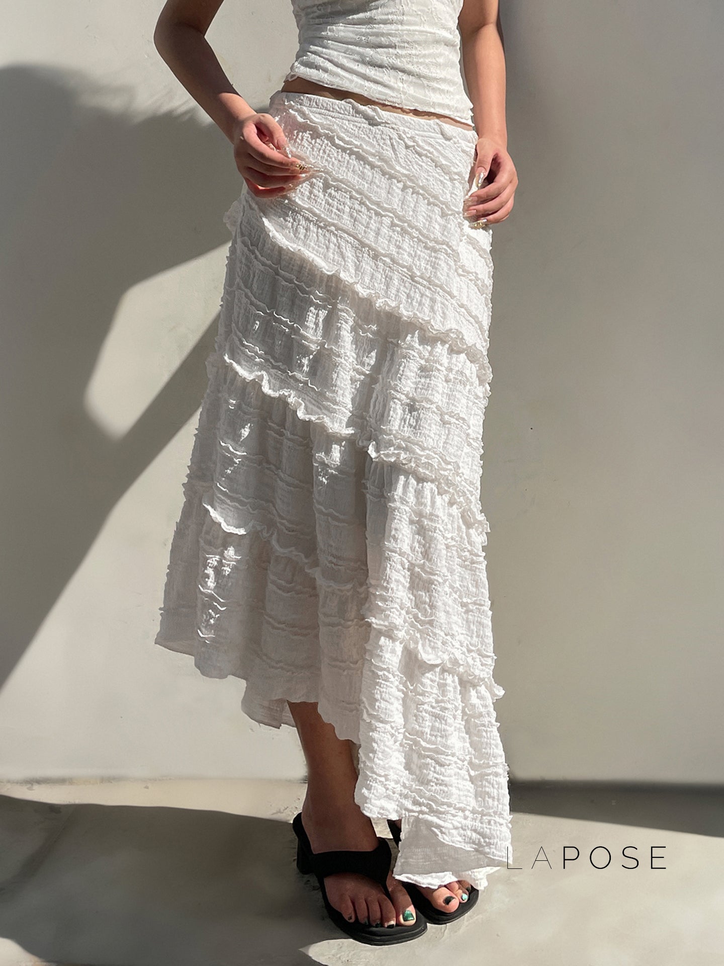 Bryn Ruffle Asymmetric Maxi Skirt [OVQH5HFH]
