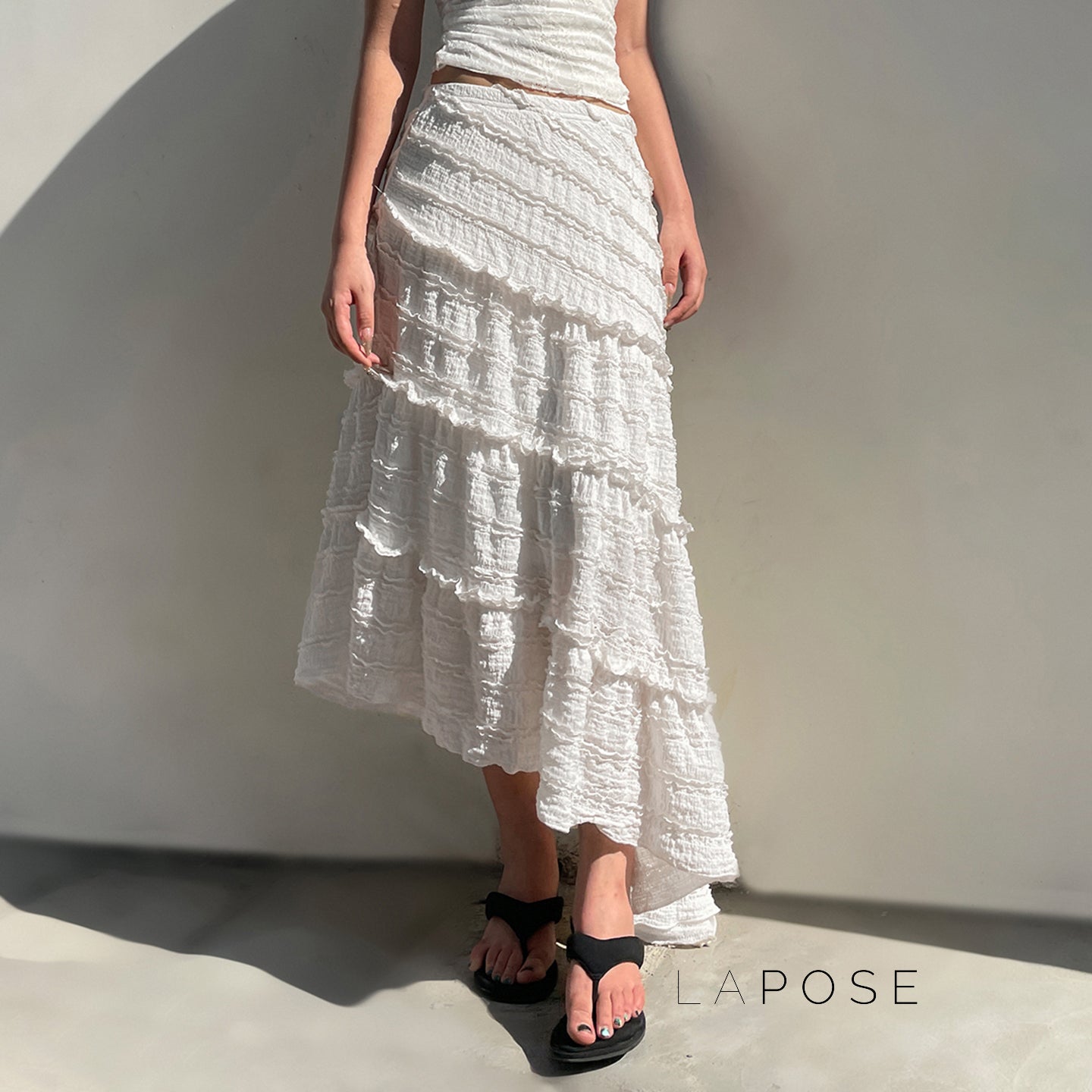 Bryn Ruffle Asymmetric Maxi Skirt [IRZ1P95C]