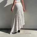 Bryn Ruffle Asymmetric Maxi Skirt [LCPG93KY]