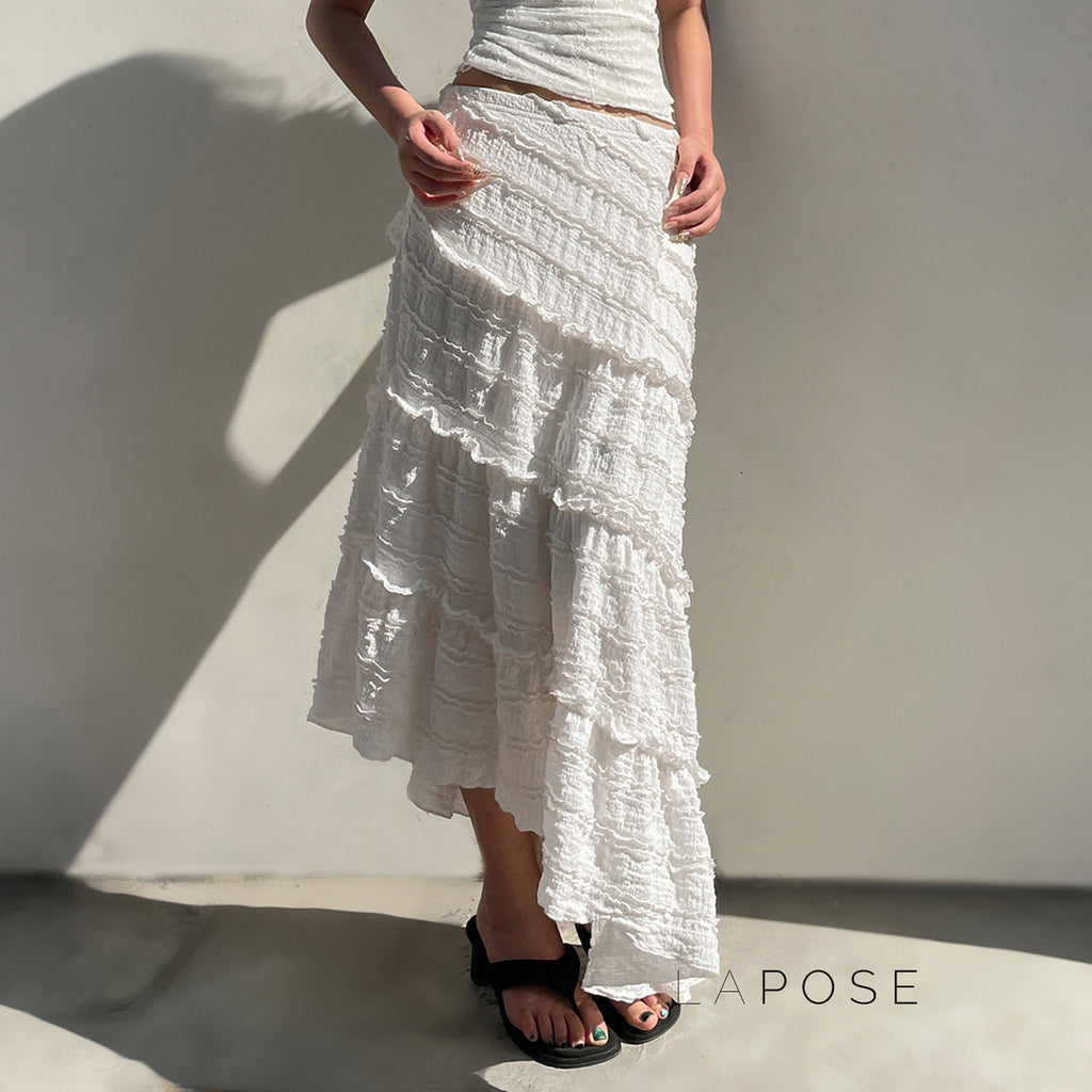 Bryn Ruffle Asymmetric Maxi Skirt [CI1TZRHY]