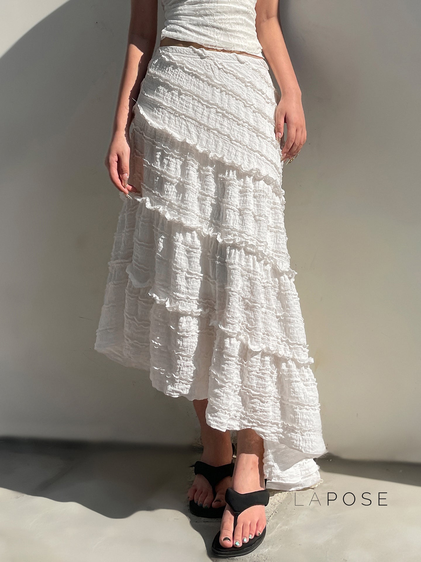 Bryn Ruffle Asymmetric Maxi Skirt [I92FWNW5]