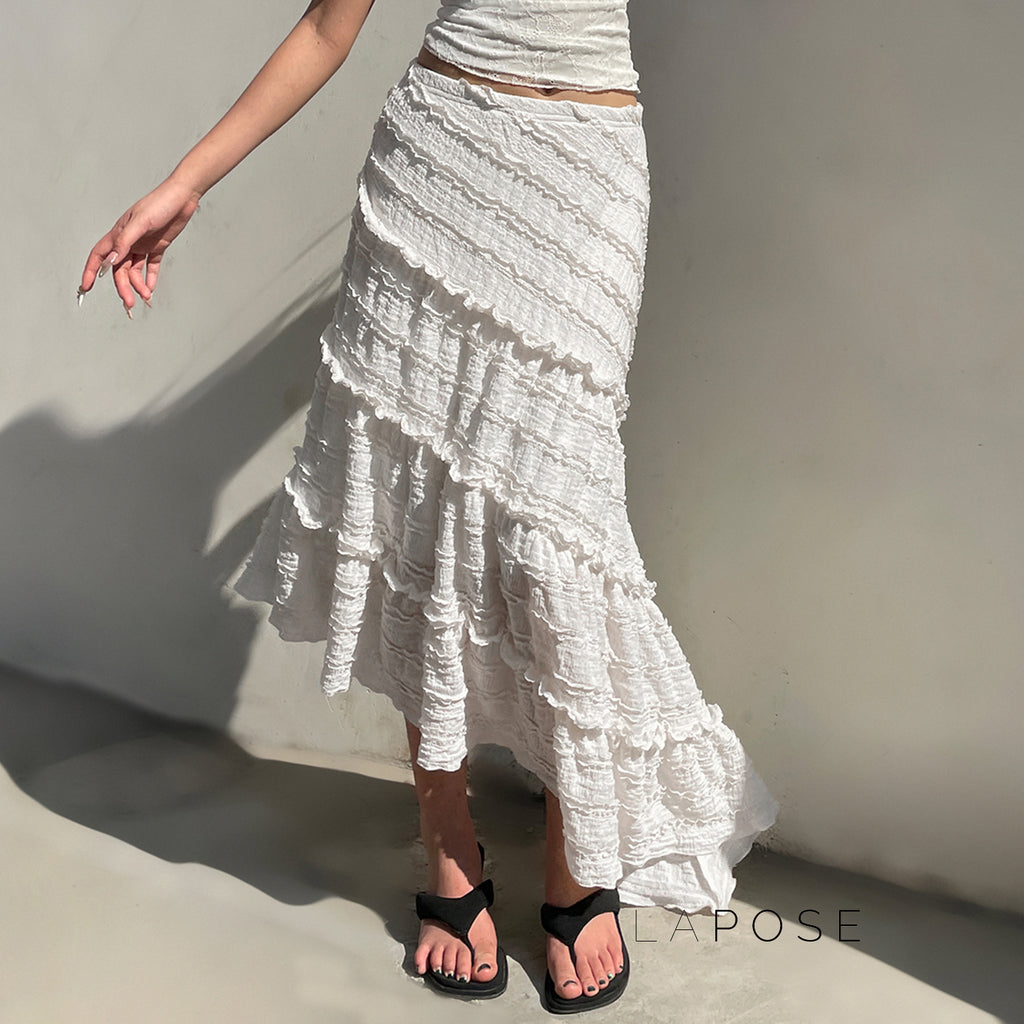 Bryn Ruffle Asymmetric Maxi Skirt [MCC10F7S]