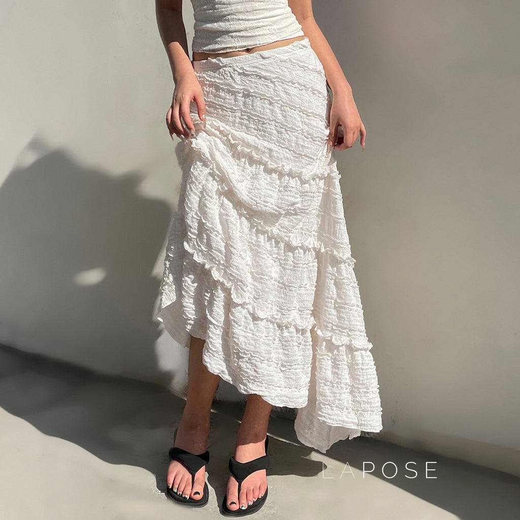 Bryn Ruffle Asymmetric Maxi Skirt [AGDSE2EV]
