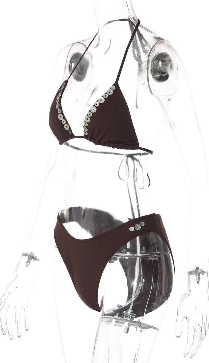 Button Detail Halter Bikini Set [FXS2DNVC]