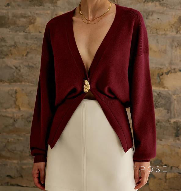 Caelyn Knitted V-neck Cardigan [HHFDZX35]
