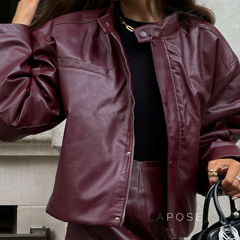 Caila Retro Faux Leather Skirt Set [0OB0Q78P]