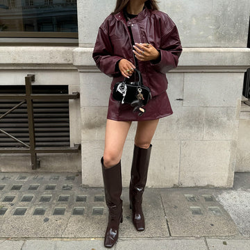 Caila Retro Faux Leather Skirt Set [6W3S1DMT]